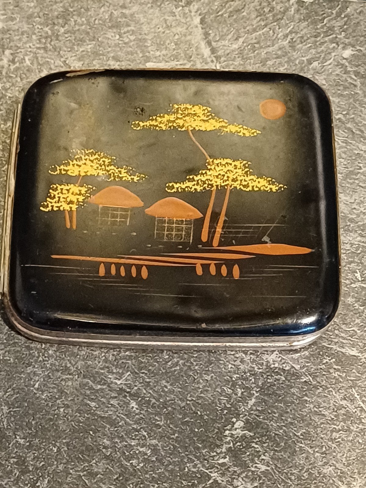 Vintage Sigarettenkoker met Oosters Landschap - 10.5x9.5 cm, Ophalen of Verzenden