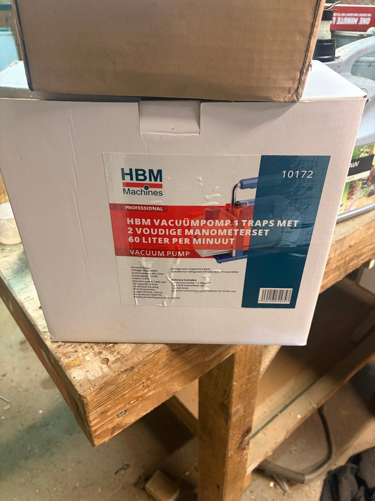 HBM Vacuümpomp 1 traps met 2 voudige manometerset, Nieuw, Ophalen of Verzenden, Minder dan 200 liter/min, Minder dan 6 bar