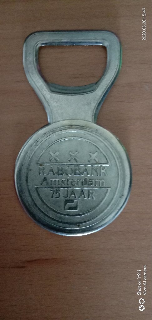 retro fles Opener Rabobank 1979', Verzamelen, Ophalen of Verzenden, Huis en Inrichting