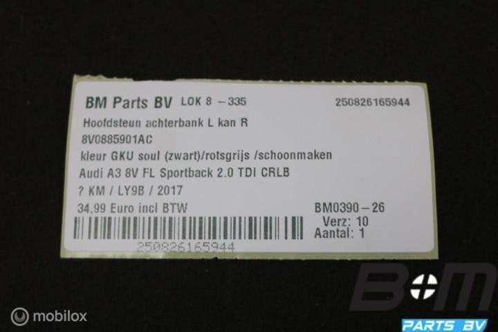 Hoofdsteun achterbank L of R Audi A3 8V FL GKU 8V0885901AC, Gebruikt