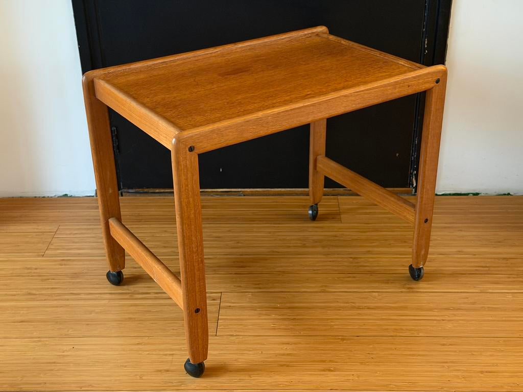 Vintage Teak Bijzettafel/ Trolley - Deens Design, Gebruikt, Vintage, 55 tot 75 cm, Rechthoekig