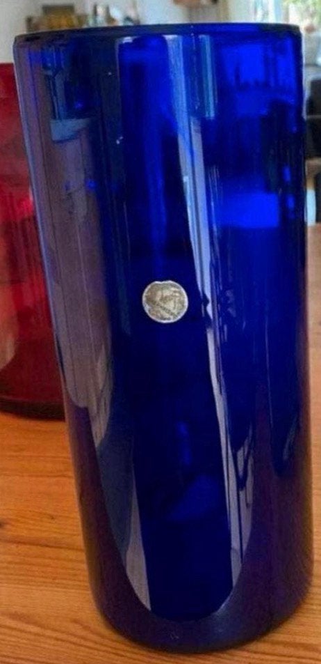 Leerdam, Kobaltblauwe Cylindervaas met Sticker H 23x 10 cm, Ophalen of Verzenden
