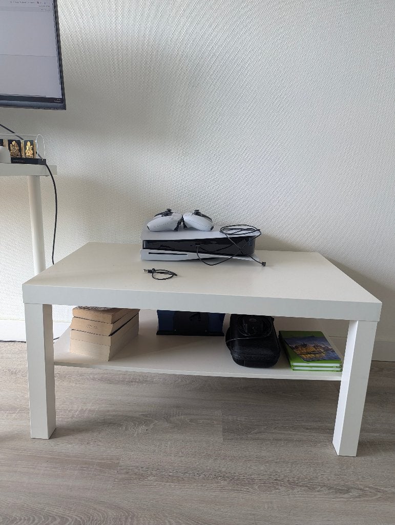 White Coffee Table / TV Table with Lower Shelf, Ophalen, Gebruikt, Rechthoekig, 50 tot 100 cm