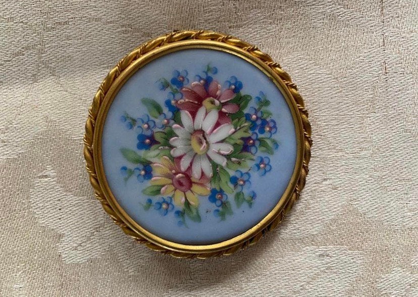 Broche met bloemen van Limoges, Sieraden, Tassen en Uiterlijk, Antieke sieraden, Ophalen of Verzenden, Overige materialen, Broche