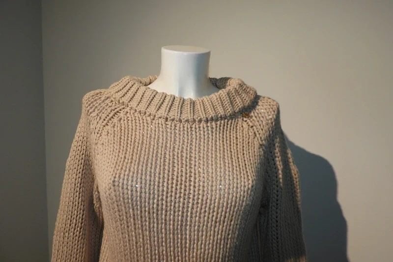 Elisabetta Franchi grof gebreide trui merk bedel hals IT 42, Beige, Zo goed als nieuw, Maat 36 (S), Elisabetta Franchi