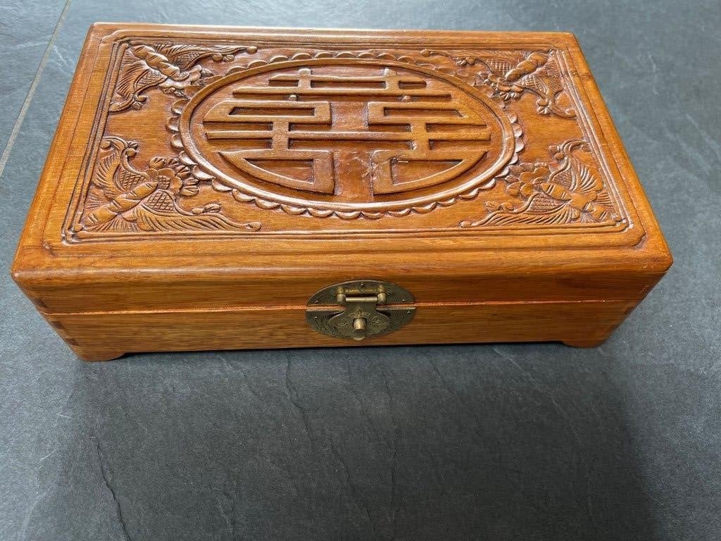 Chinese houten kist houtsnijwerk doos chinees opbergkist, Ophalen of Verzenden