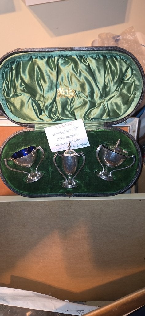Zilveren peper/zout en mosterd set Engels zilver, Antiek en Kunst, Antiek | Goud en Zilver, Ophalen of Verzenden, Zilver