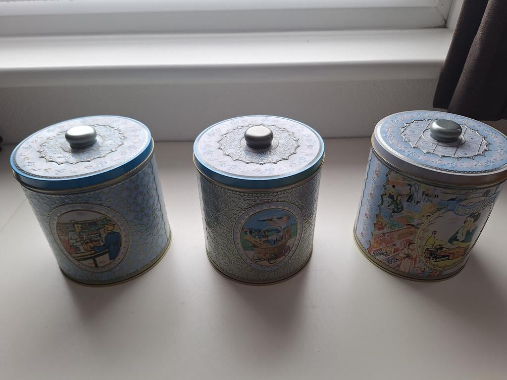 Set van 3 Vintage Douwe Egberts Voorraadblikken, Verzamelen, Blikken, Ophalen of Verzenden, Gebruikt, Koffie, Douwe Egberts