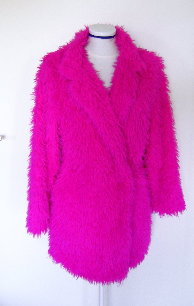 fuchsia flour roze nep bont mantel cybergoth punk rock rave, Verzenden, Fluor roze nep bont jas, Zo goed als nieuw, Roze