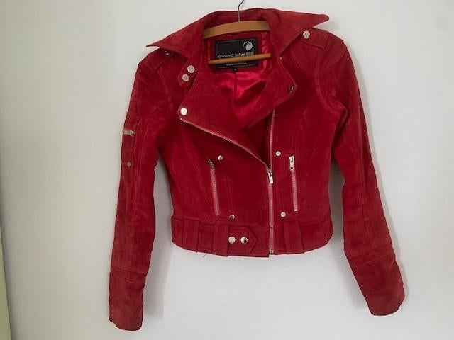 Rood suede leren jasje Goosecraft Biker 405. Maat S., Ophalen, Goosecraft, Zo goed als nieuw, Jasje
