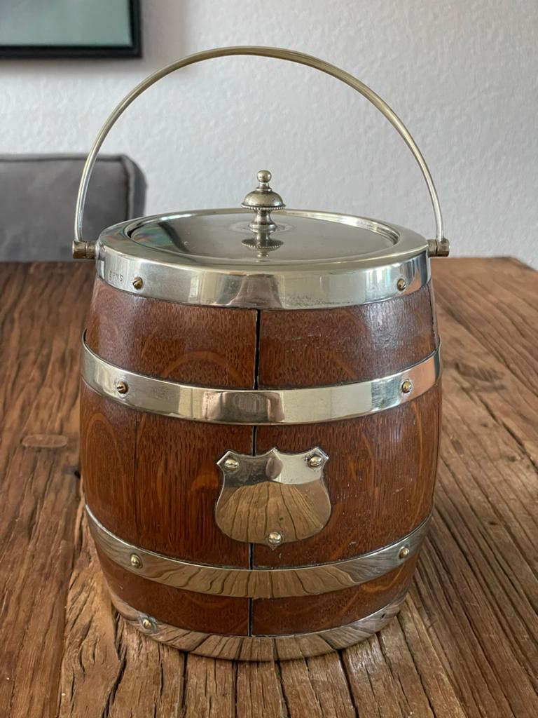 Vintage houten bewaartrommel met metalen accenten, Ophalen of Verzenden