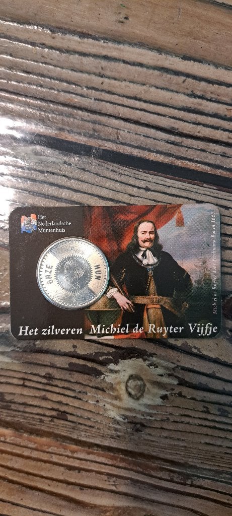 Het zilveren Michiel de Ruyter vijfje, Postzegels en Munten, Ophalen, Koningin Beatrix, Zilver, Euro's