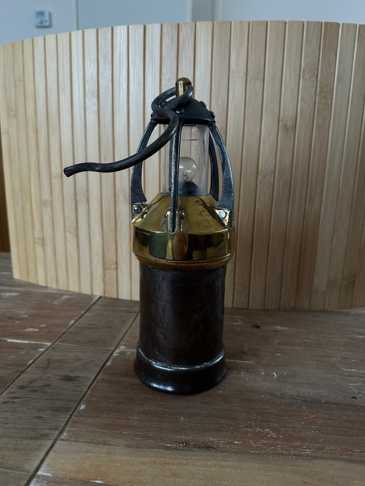 Antieke mijnwerkerslamp - messing en ijzer, Antiek en Kunst, Ophalen