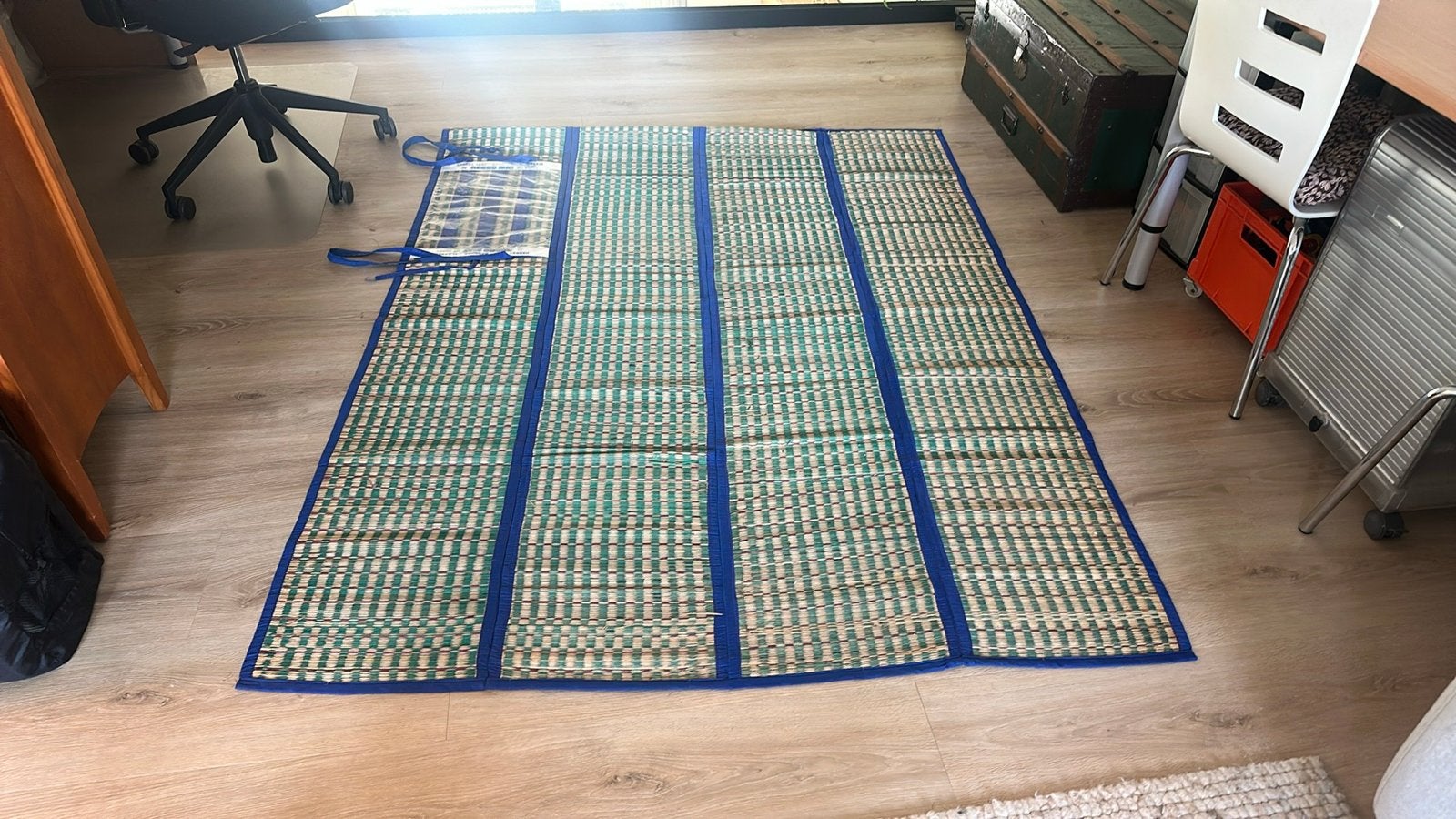 Opvouwbaar strandmatje/picknickkleed blauw/groen, Huis en Inrichting, Gebruikt, Blauw, 150 tot 200 cm, Rechthoekig