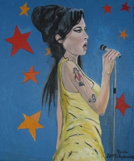 Amy Winehouse door ogen van Gyula Rajkovics (Overschie), Ophalen, Doek, Portret of Personen, Expressionistisch