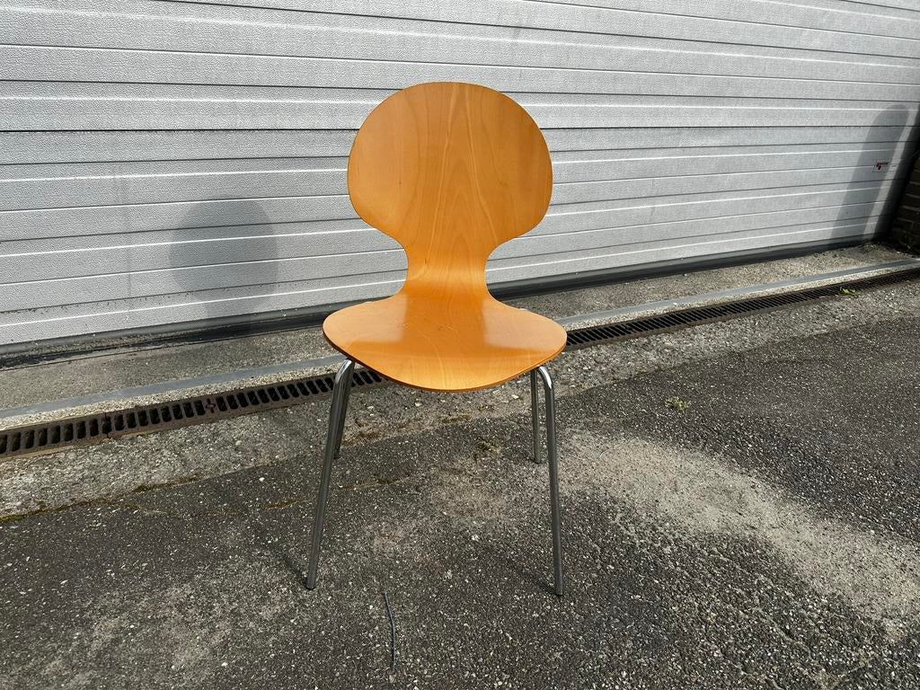 Houten vlinder kantinestoel, Ophalen, Gebruikt, Bruin, .