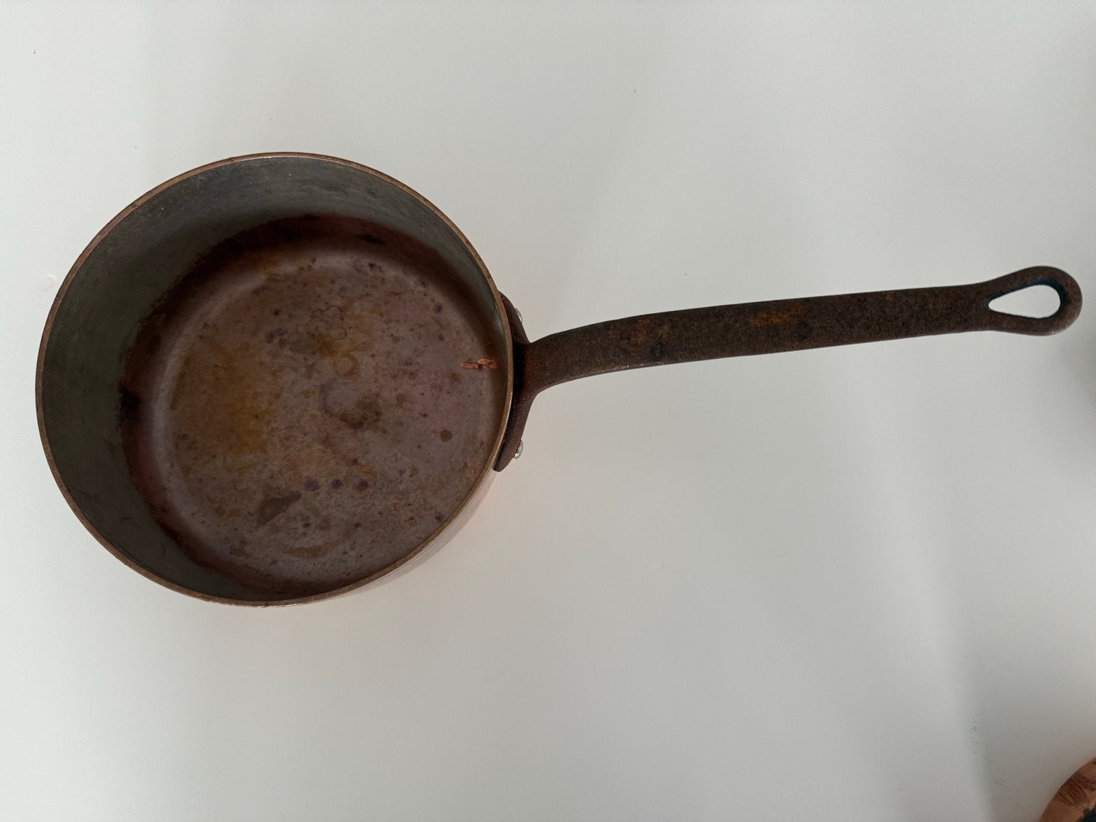 Antieke koperen steelpan - Doorsnede 20 cm, Huis en Inrichting, Keuken | Potten en Pannen, Ophalen, Gebruikt, Overige materialen