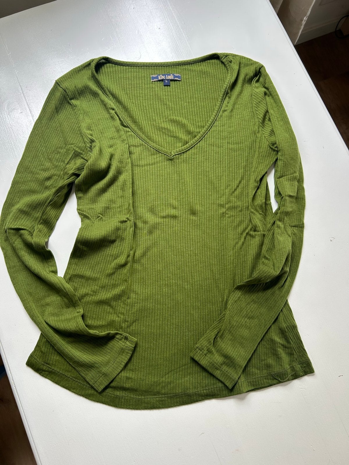 King Louie shirt lange mouw, mosgroen, maat L, zgan, Kleding | Dames, T-shirts, Maat 42/44 (L), Ophalen of Verzenden, Zo goed als nieuw