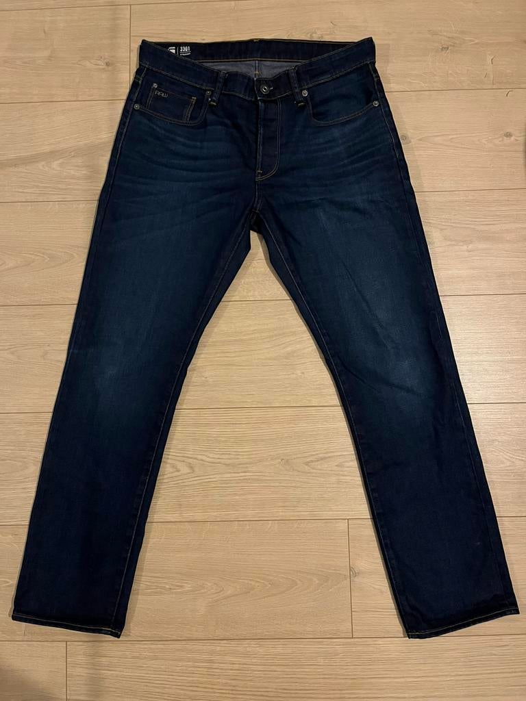 G- star RAW 3301 STRAIGHT broek jeans W33 L32 Z.G.A.N, Ophalen of Verzenden, Zo goed als nieuw, Blauw, W33 - W34 (confectie 48/50)