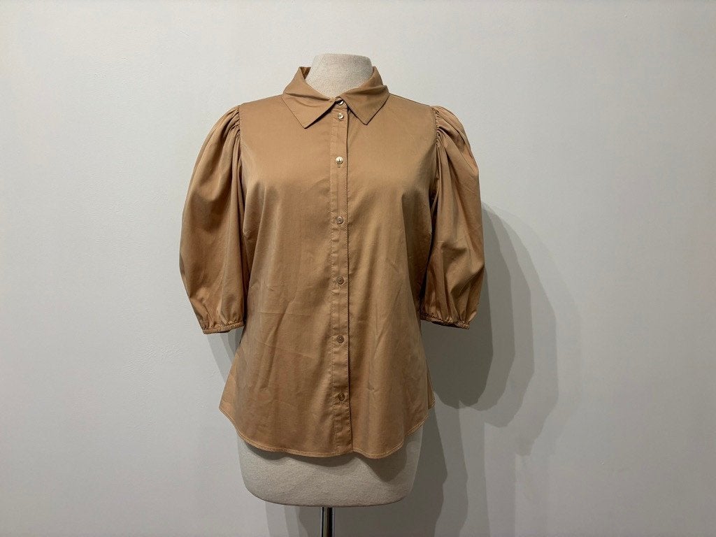 Notes du Nord 'Kira' blouse met pofmouwen camel /Beige mt 40, Maat 38/40 (M), Beige, Nieuw, Ophalen of Verzenden