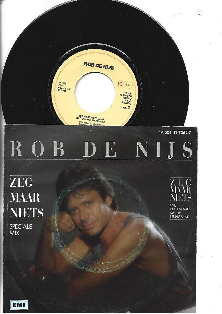 ROB DE NIJS SINGLE 7" ZEG MAAR NIETS (LIVE )  -1985, Fotohoes, Ophalen of Verzenden, Zo goed als nieuw, Nederlandstalig
