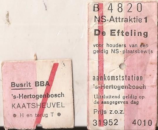 NS Attraktie 1 De Efteling kaartje / Kaartje BBA Kaatsheuvel, Verzamelen, Spoorwegen en Tramwegen, Gebruikt, Trein, Overige typen
