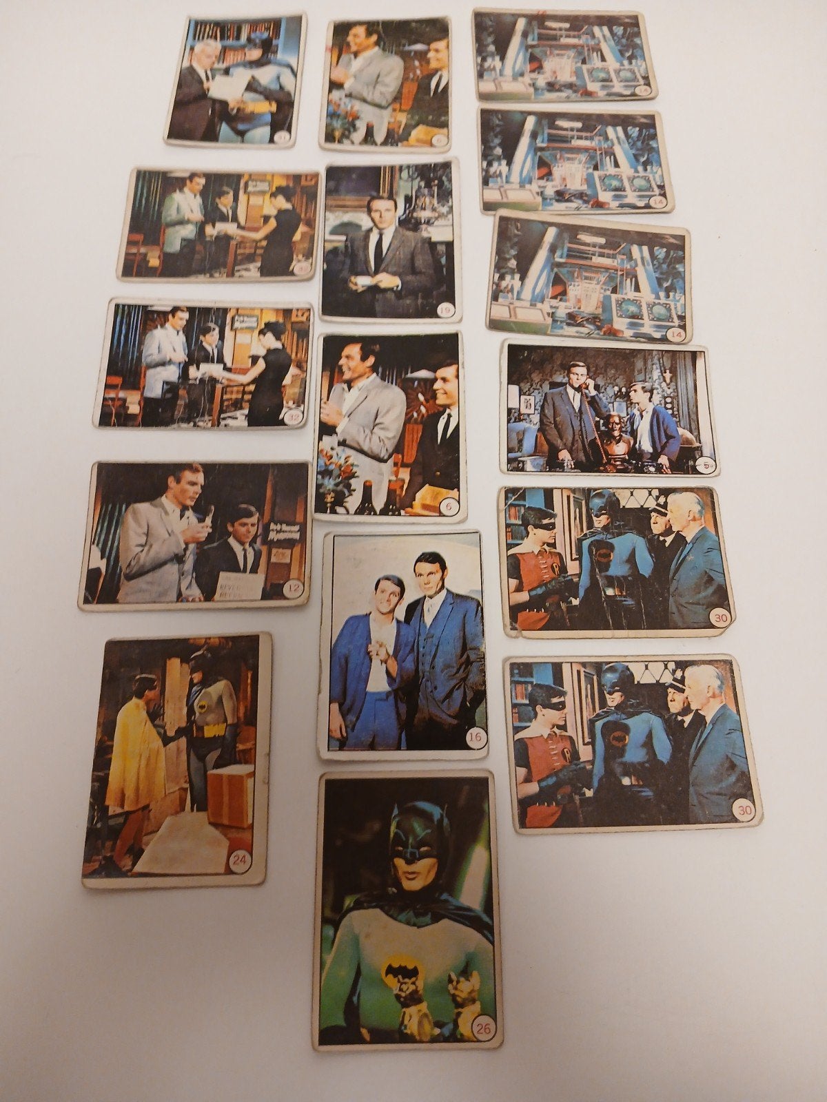 16x batman kauwgomplaatjes bat laffs 1966 topps, Ophalen of Verzenden