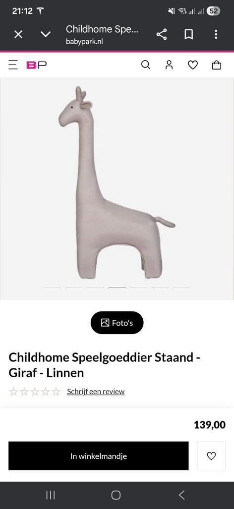 Childhome Speelgoeddier Staand - Giraf - Linnen, Ophalen of Verzenden, Nieuw, Jongen of Meisje