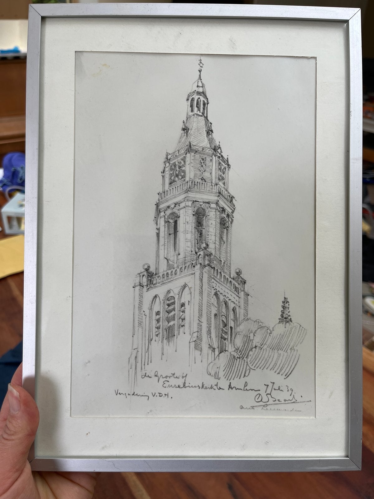 Tekening Eusebiuskerk Arnhem uit 1939, Ophalen of Verzenden, Tekening, Pentekening, Origineel