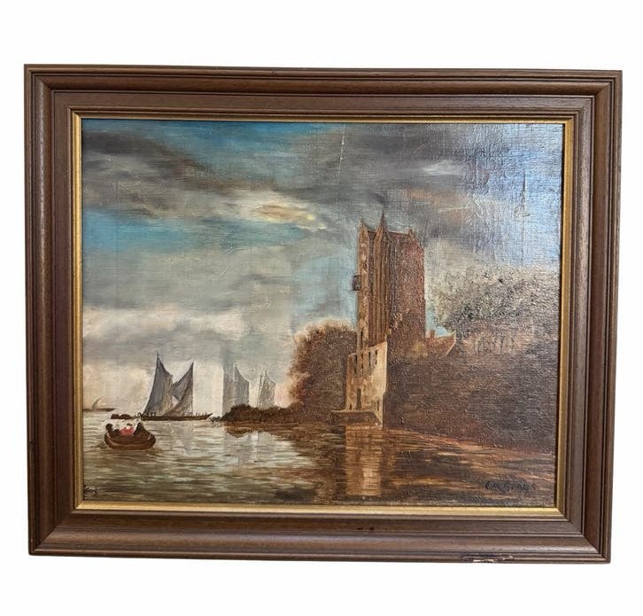 C.H. Spaas - Gezicht op de Pellecussenpoort te Utrecht, Antiek en Kunst, Doek, Oud hollands, Ophalen of Verzenden, Gesigneerd