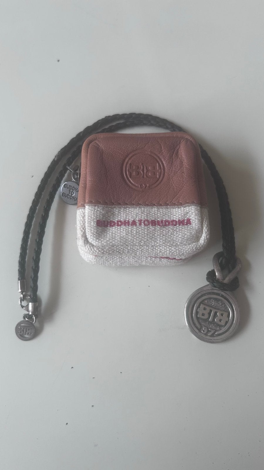 Buddha to Buddha zilveren hanger met leren ketting, Met hanger, Gebruikt, Zwart, Ophalen of Verzenden
