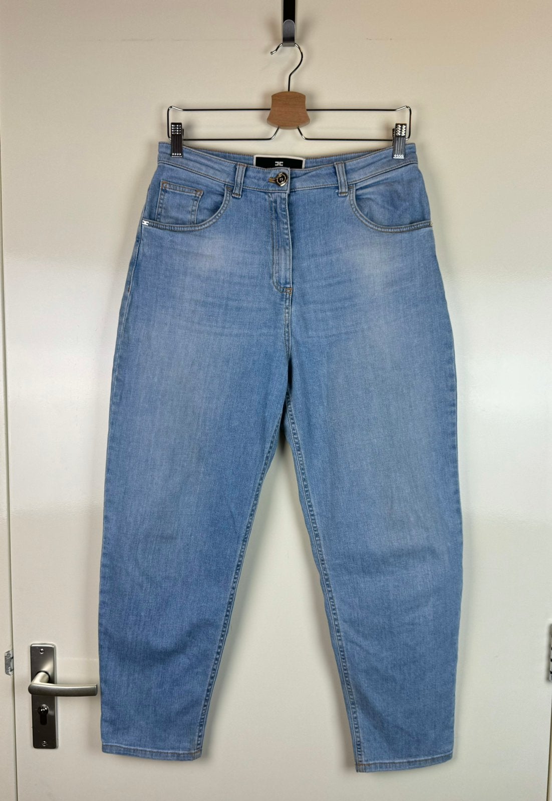 ELISABETTA FRANCHI Barrel Mom Boyfriend Jeans High Waist L, Ophalen of Verzenden, Zo goed als nieuw, Blauw, W30 - W32 (confectie 38/40)