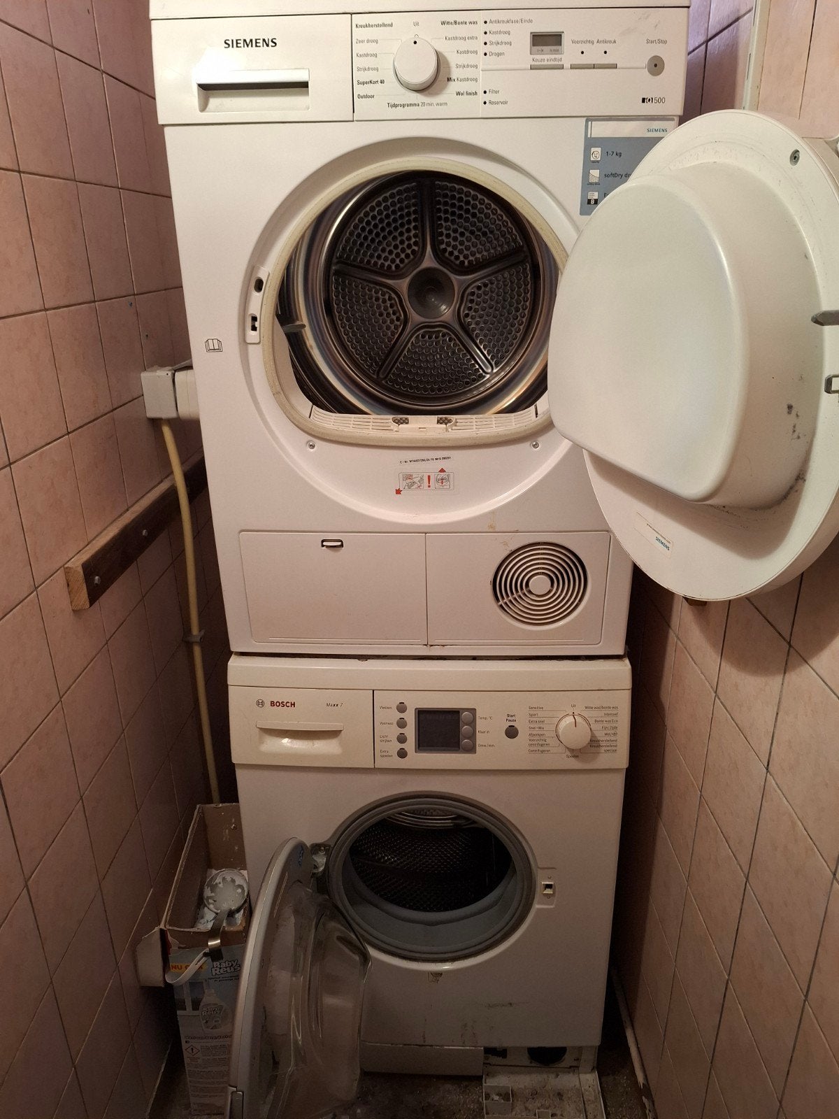 Siemens wasmachine en Bosch droger set, Witgoed en Apparatuur, Wasmachines, Ophalen, Gebruikt, 85 tot 90 cm, 1200 tot 1600 toeren