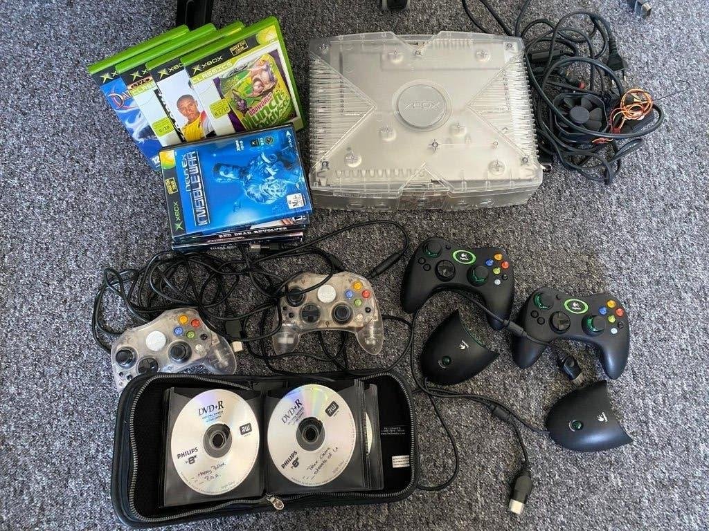 Xbox Crystal Edition (Xecuter2) + 4 Controllers & Games, Spelcomputers en Games, Ophalen of Verzenden, Gebruikt, Met 3 controllers of meer