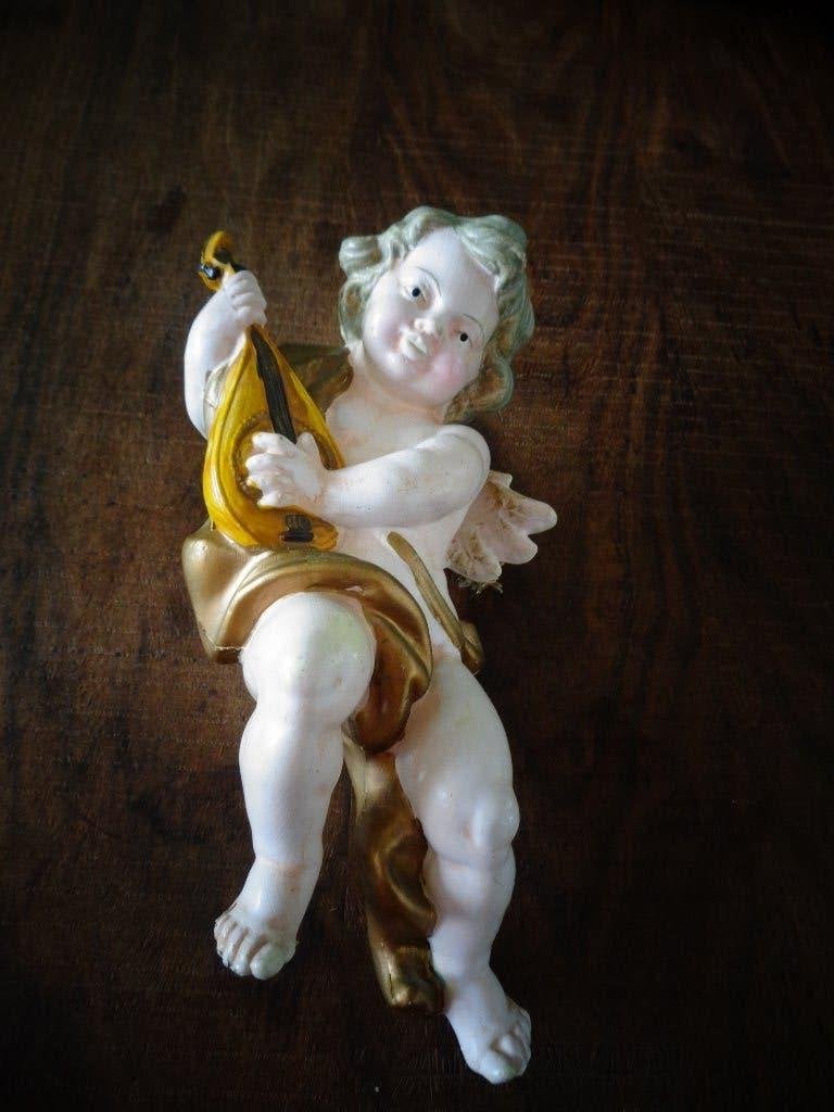 Vintage engel met harp, 27 cm., Ophalen of Verzenden