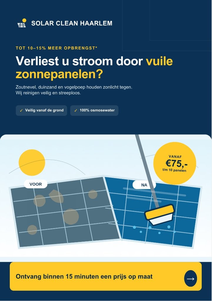 Zonnepanelen reinigen Haarlem e.o. | Vanaf €75