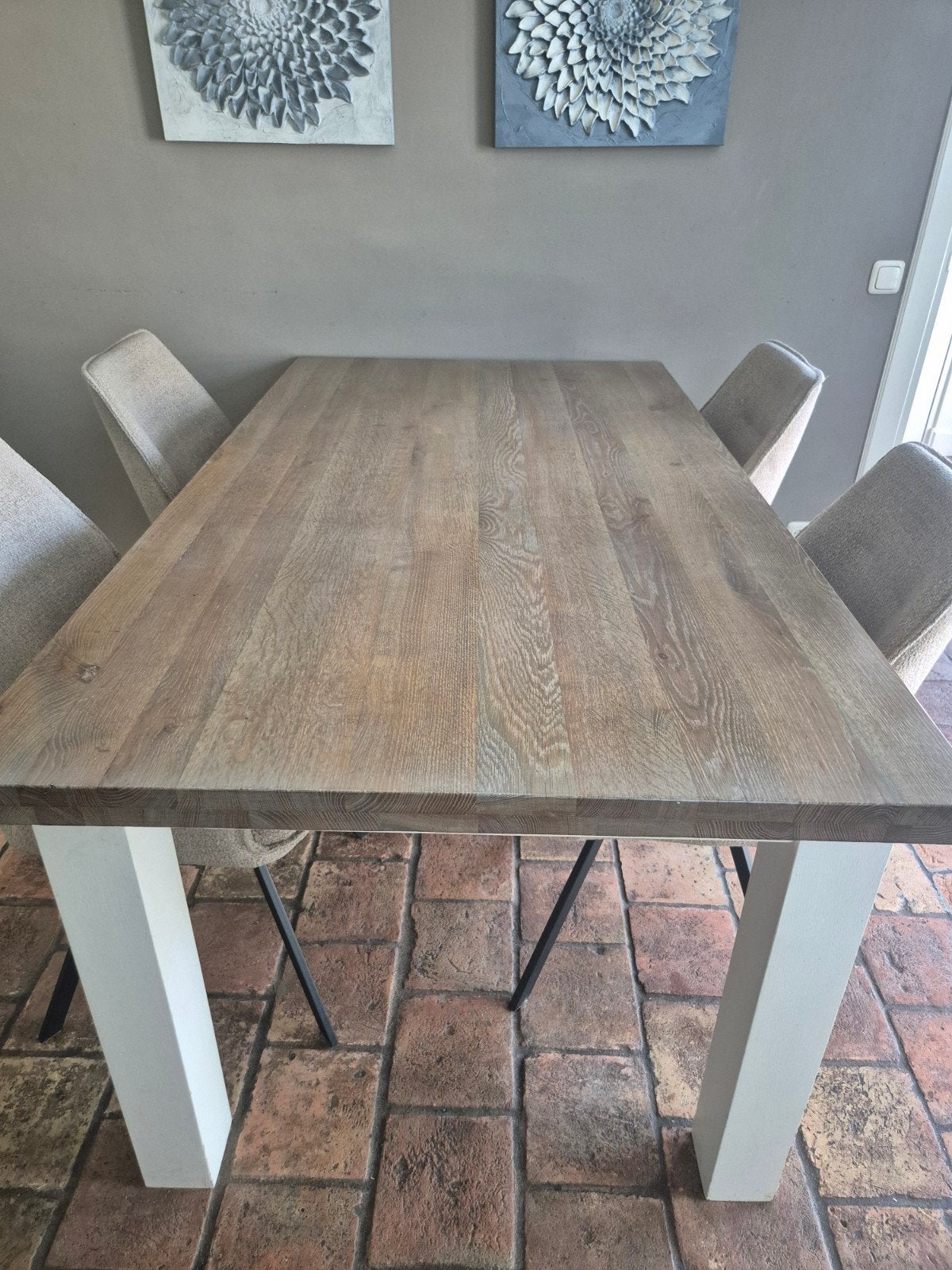 Eiken tafel en stoelen, Huis en Inrichting, Ophalen, Gebruikt, 4 tot 6 stoelen