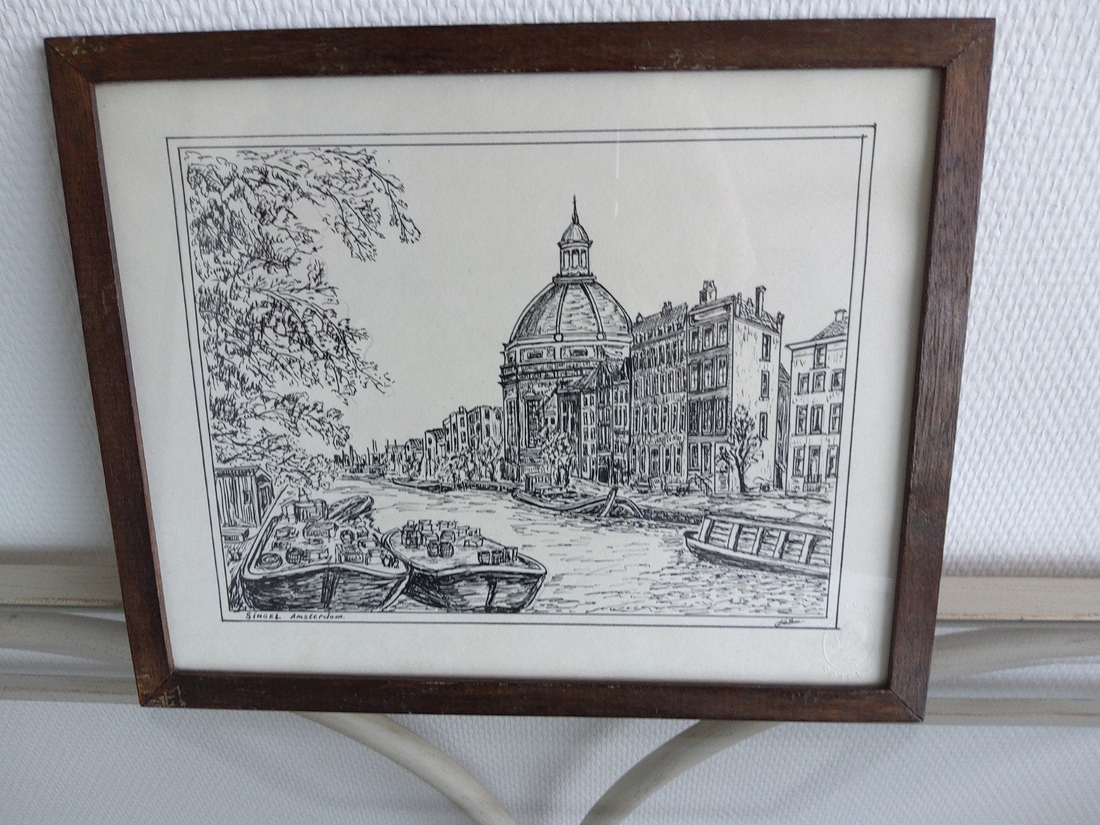 Zwart/Wit Pentekening van de Singel in Amsterdam., Ophalen