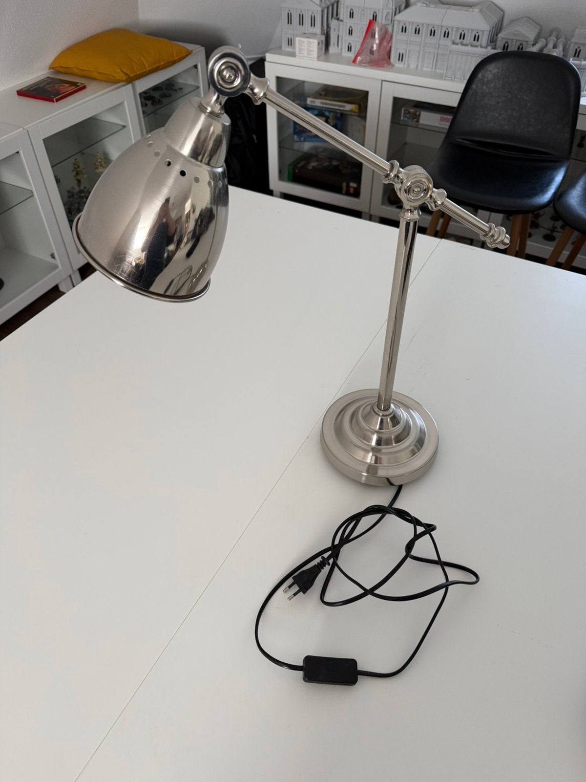 Bureaulamp - metaal zilver, Bureaulamp, Met schakelaar, E14 (klein), Ophalen of Verzenden