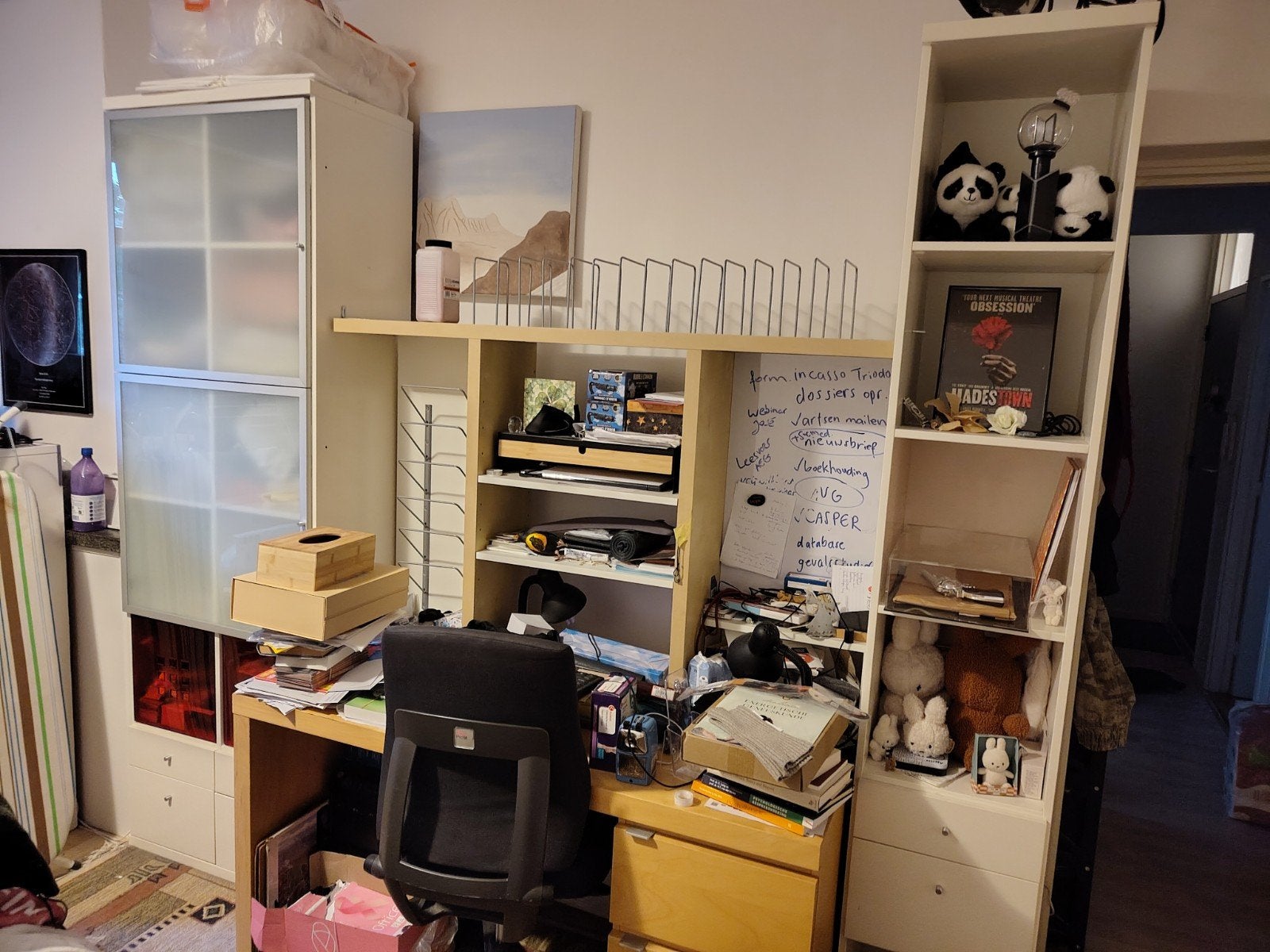 bureau met opbouw en kasten, Huis en Inrichting, Bureaus, Gebruikt, Spaanplaat of MDF, IKEA, 251 cm