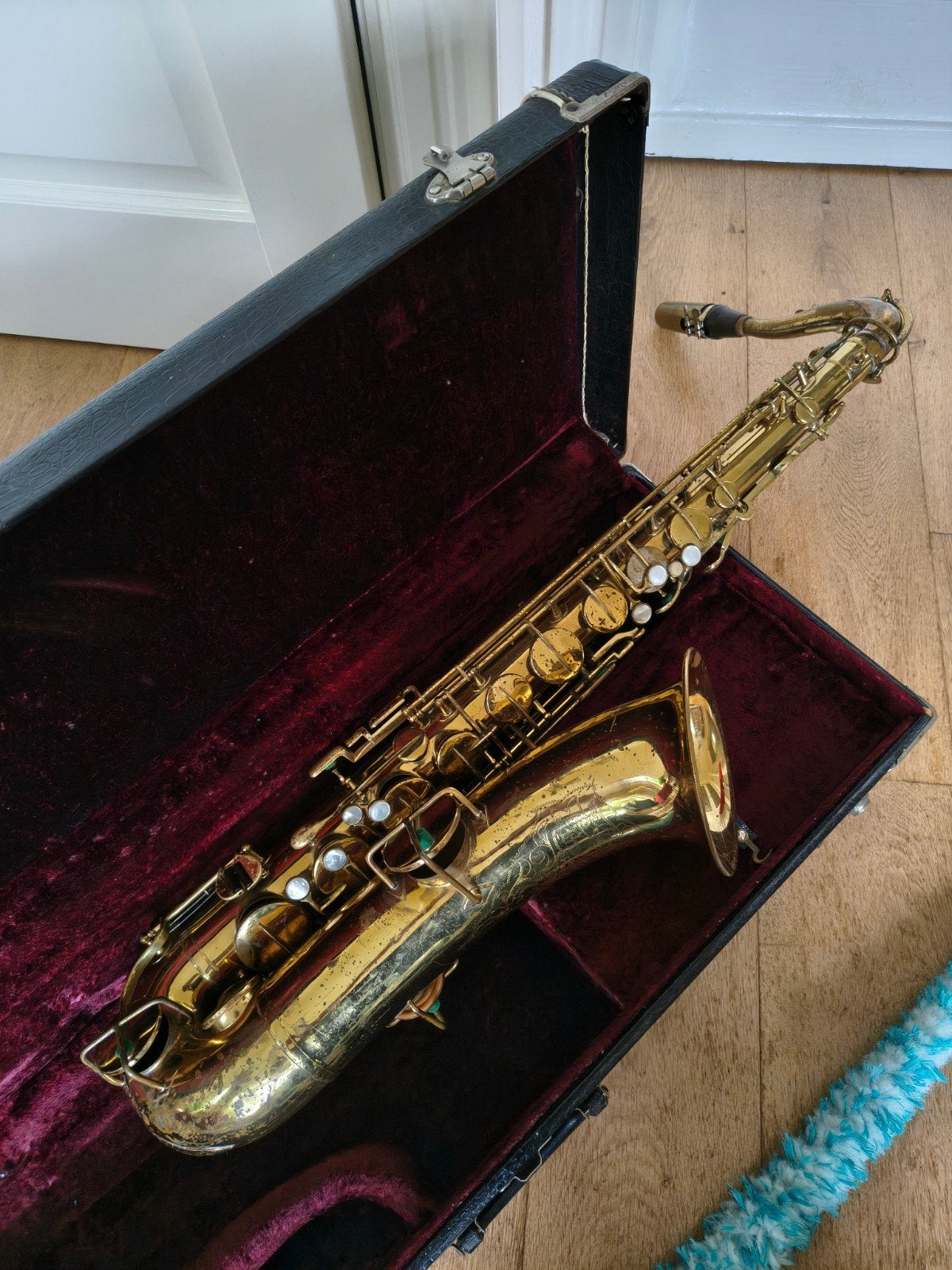 tenor saxofoon The Buescher, Elkhart, Ophalen of Verzenden, Gebruikt, Tenor, Met koffer