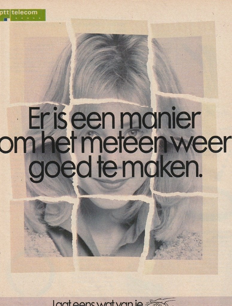 retro reclame 1989 PTT telecommunicatie maak 't weer goed, Verzenden, Overige typen