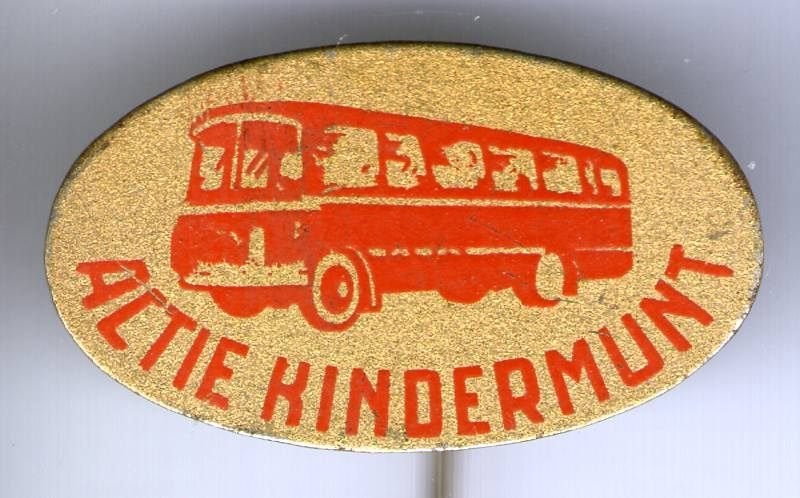 Actie kindermunt blik autobus speldje ( X_162), Ophalen of Verzenden, Zo goed als nieuw, Transport, Speldje of Pin