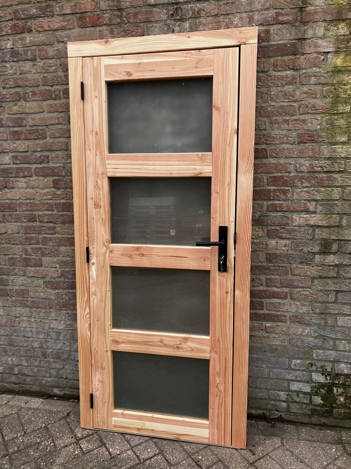 Douglas enkele 4-ruits deur met kozijn met zwart beslag, Ophalen, Nieuw, Minder dan 180 cm, Planken