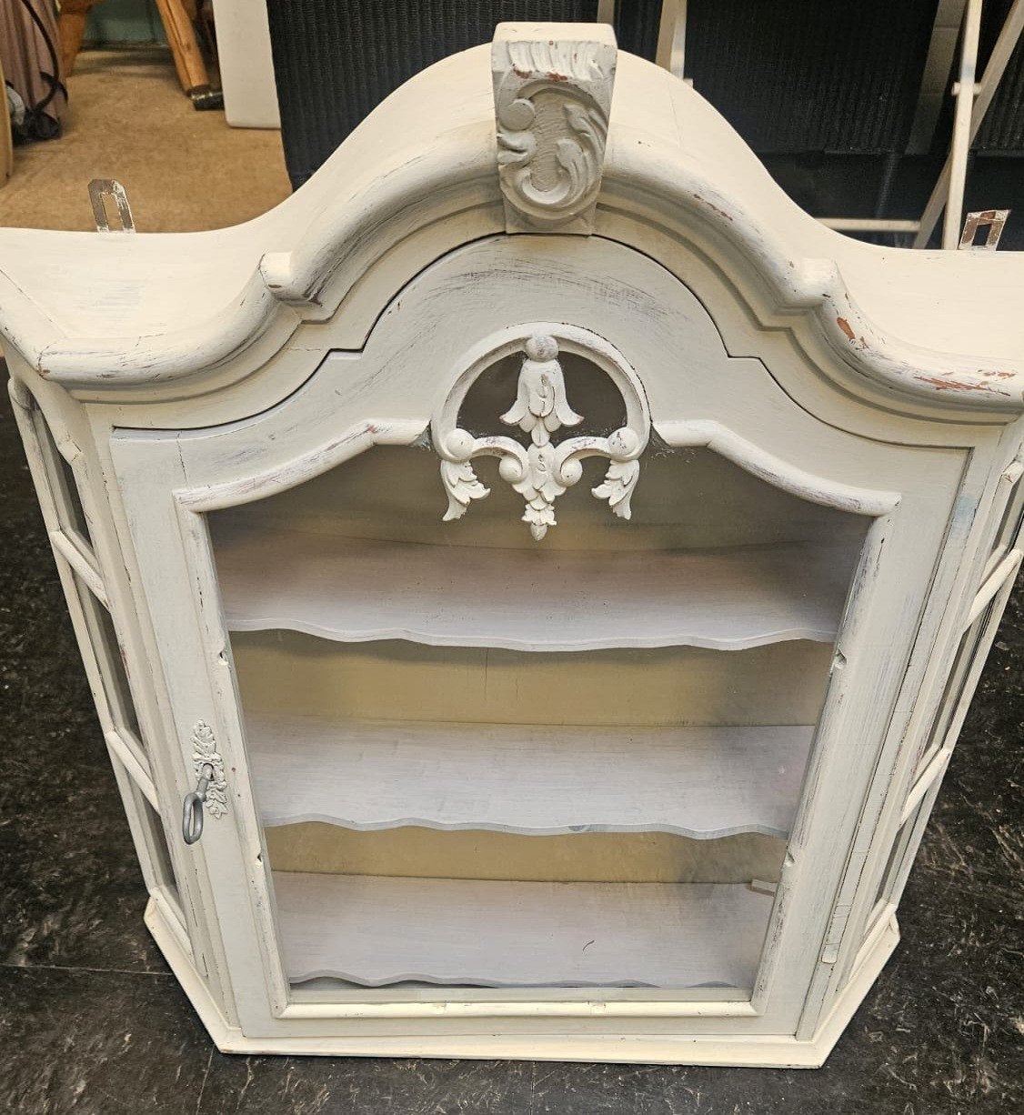 Brocante wandkastje - Wit met glazen deurtje, Ophalen