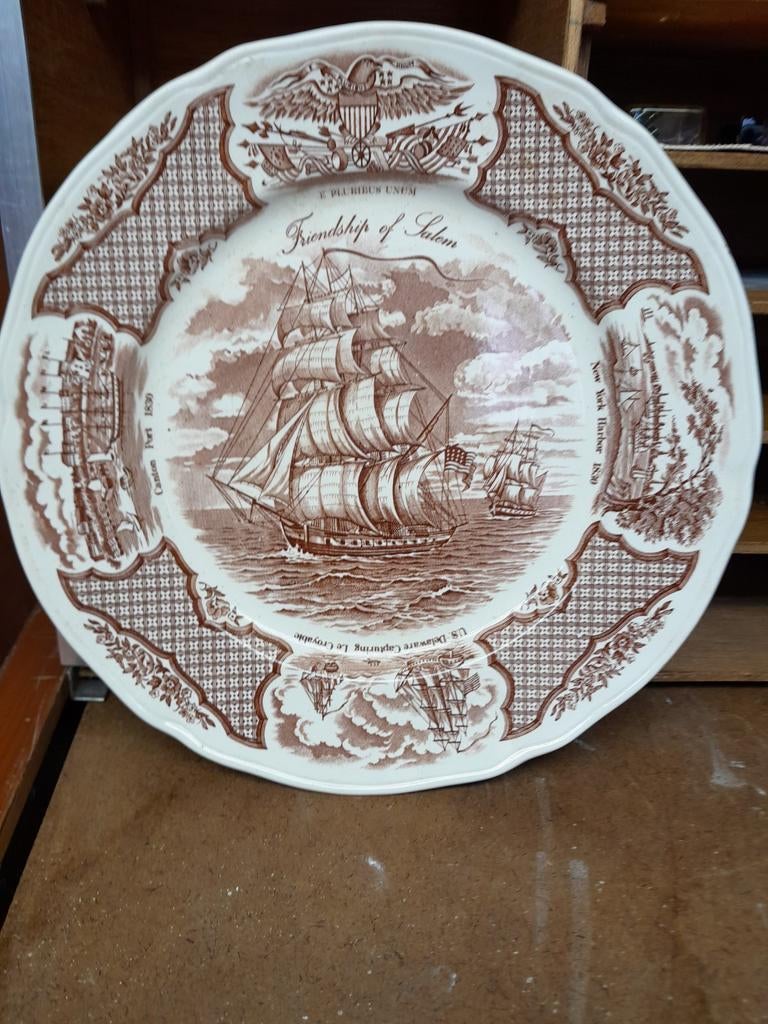 Antieke Schaal 'Friendship of Salem' - Bruin Transferware, Ophalen of Verzenden