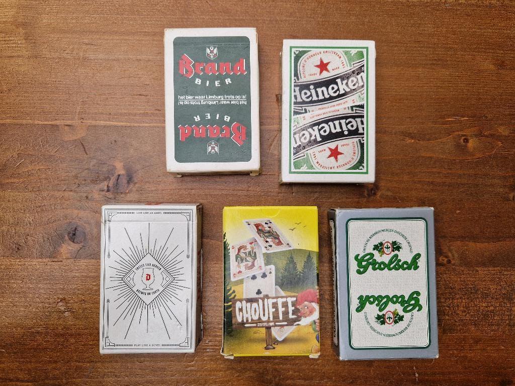 5 bier‑kaartspellen – Brand,Heineken,Grolsch, Duvel, Chouffe, Verzamelen, Speelkaarten, Jokers en Kwartetten, Ophalen of Verzenden
