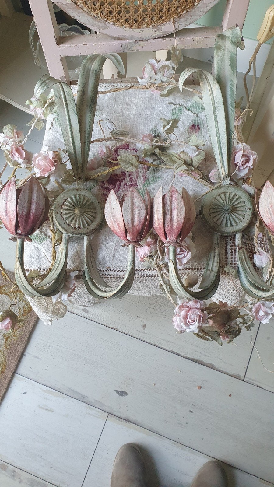 vintage kleine kroonluchter met twee wand lampen, Ophalen of Verzenden, Gebruikt, Metaal