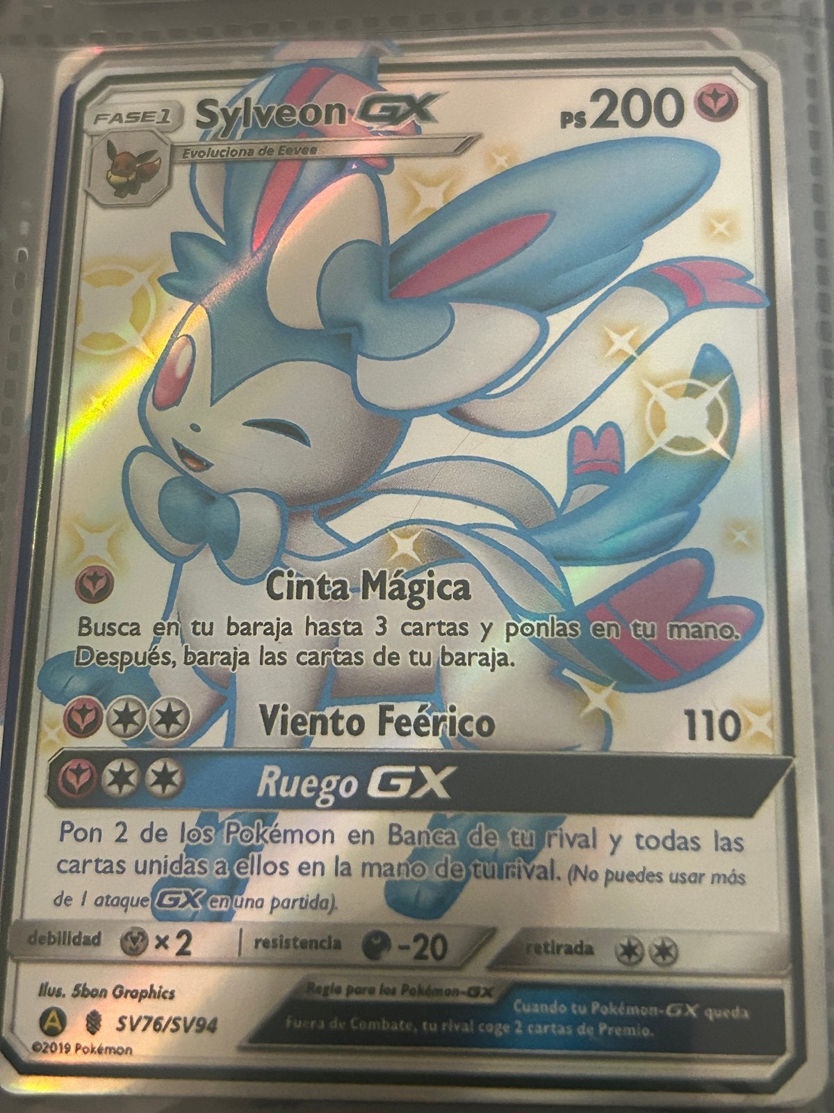 Sylveon GX Pokémon kaart - SV76/SV94, Ophalen of Verzenden, Zo goed als nieuw, Losse kaart, Foil