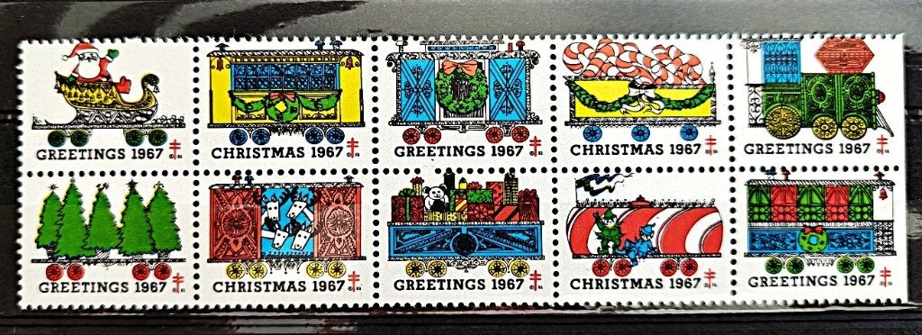 USA : TBC kerst/sluitzegels blok/strip 1967 postfris, Verzenden, Overige thema's